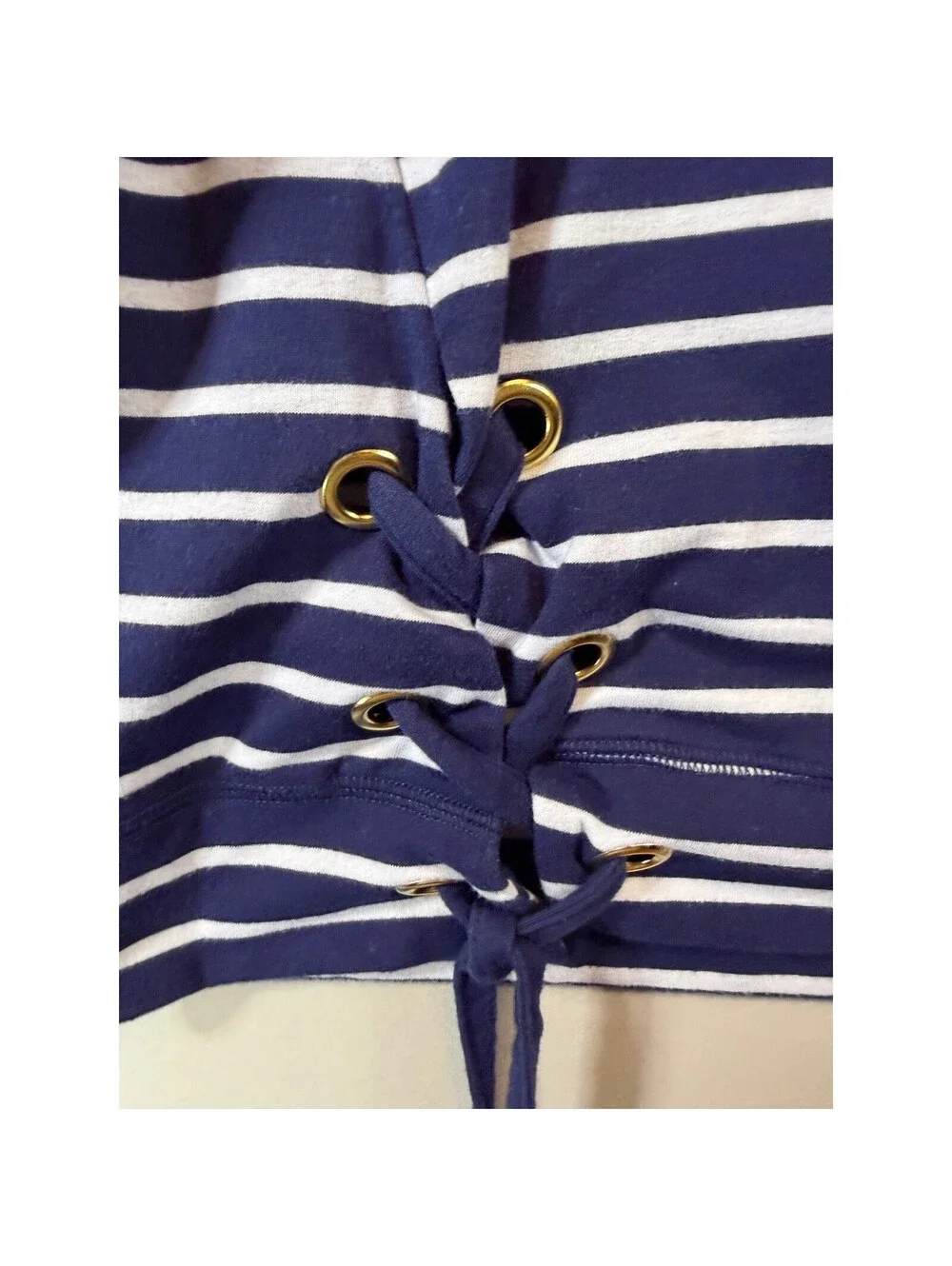 Michael Michael Kors Navy White Striped Lace Up Side Hoodie Sweatshirt Large